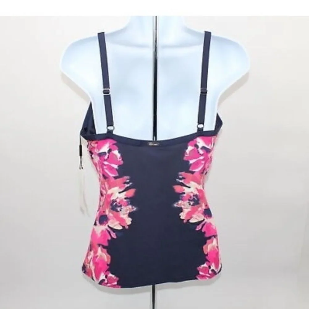 Tankini Swimsuit Top Calvin Klein Women's Blue Floral Stretch Scoop Neck XS NEW